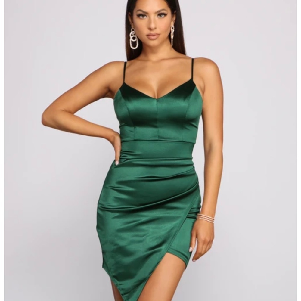 Short green silk dress